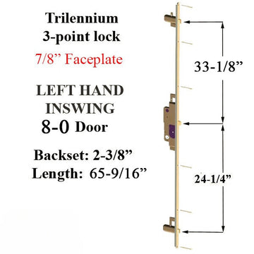 TRILENNIUM 3070, 65-9/16, 8-0 DOOR, LEFT HAND IN SWING, 2-3/8 BACK SET, 7/8" FACE, NO STRIKES